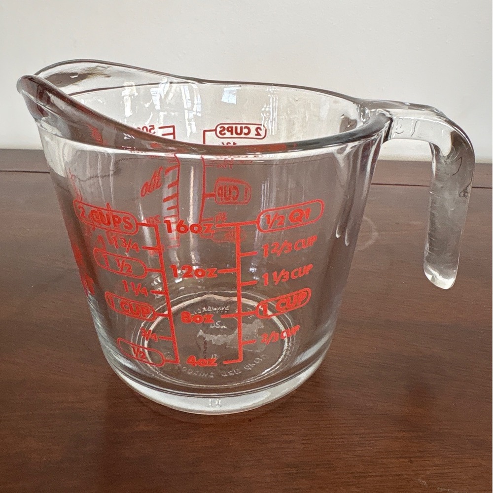 Vintage Anchor Hocking Glass Measuring Cup 2 Cup Red Markings